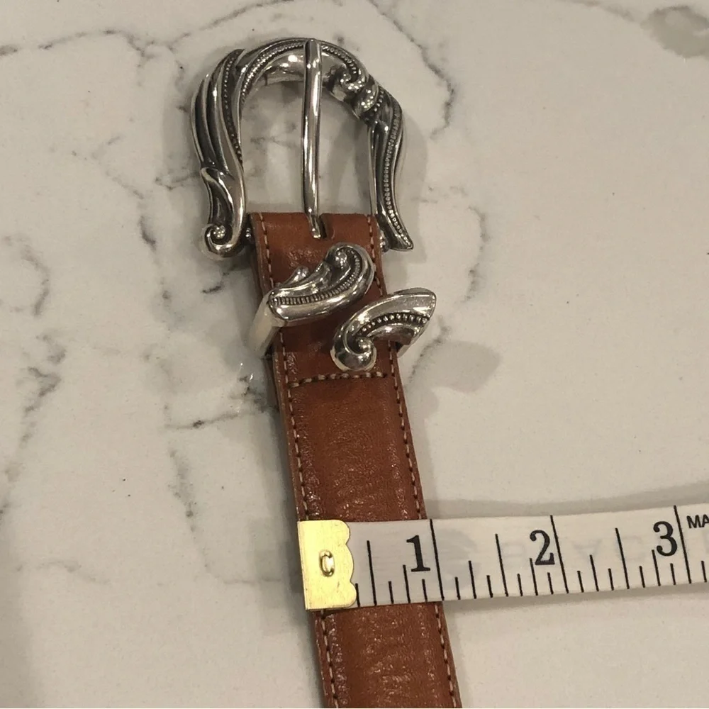 Coldwater Creek Tan Leather Silver Scroll Western Boho Coastal Granny Belt XL